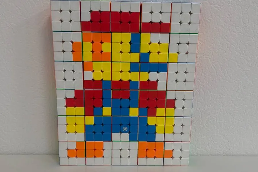 A Mario mosaic built from stickerless 3×3 cubes